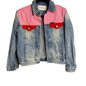 Calvin Klein Jeans Blue Denim Jacket with Pink and Red Accents